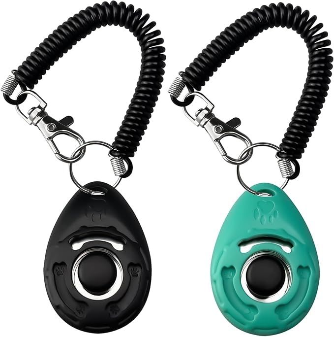 ABSONE Dog Clicker for Training with Wrist Strap, Training Clicker for Puppy, Cat, Potty, Bird, Horse, Pet, Dog Clicker Trainer Training Tools, Behavior Aids, 2 Pack Black and Green