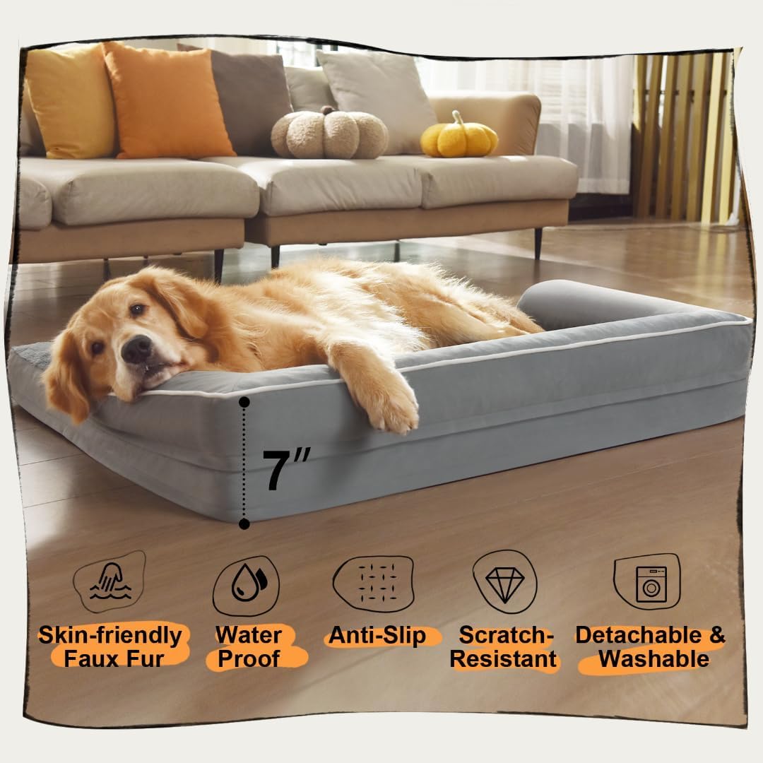 Dog Bed Medium Size Dog-Orthopedic Waterproof Bed for Dogs,Foam Couch Sofa with Washable Removable Cover & Non-Slip Bottom-Grey