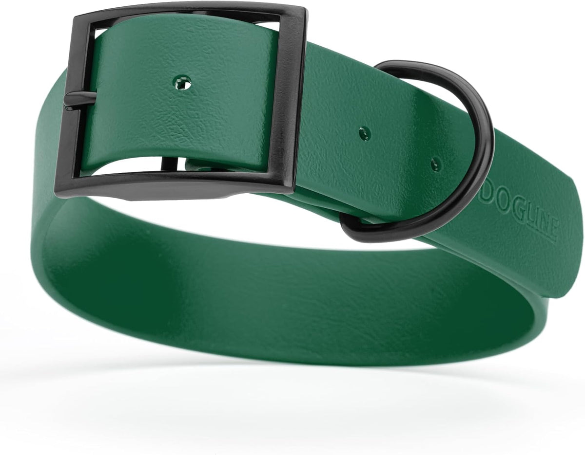 Dogline Biothane Waterproof Dog Collar Strong Coated Nylon Webbing with Black Hardware Odor- Proof for Easy Care Easy to Clean High Performance Fits Small Medium or Large Dogs, Hunter Green