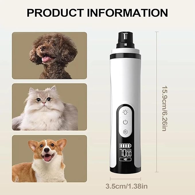 Upgrade Heusom Groom Pro Nail Grinder Cordless with LED Light & 3 Speeds, Dog Cat Nail Trimmer 2000mAh Long-Lasting Battery for Thick Nails for Dogs and Cats (1 Pc+1 Head)