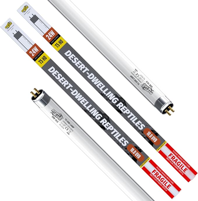 T5 Reptile 24W UVB 10.0 Tube, 2-Pack for Desert Reptiles & Bearded Dragons, 22''