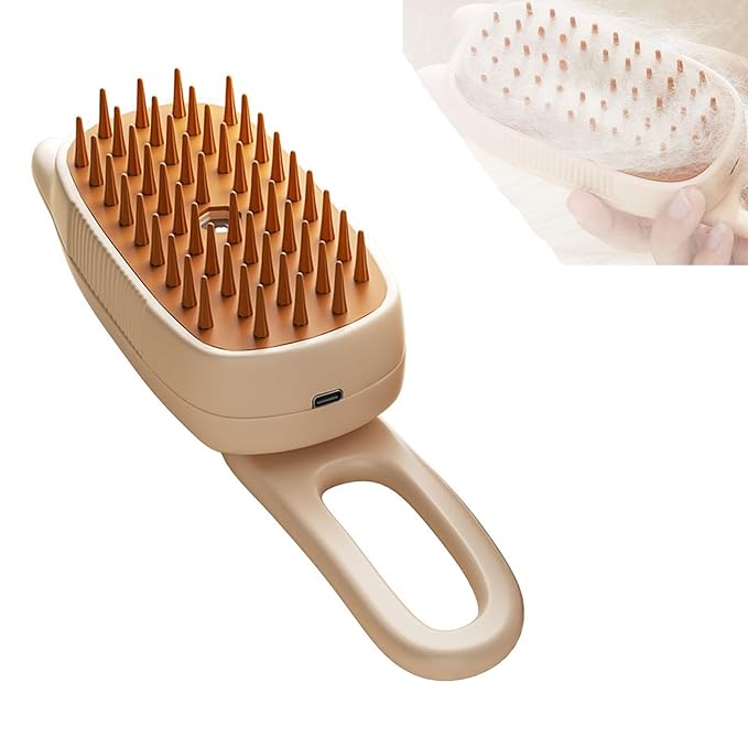 Pet Grooming Brushm,Cat Brush,3 In1 Spray Cat BrushSelf-Cleaning Wet Dog Comb with USB Rechargeable & Water Tank,Suitable for Dogs,Cats to Reduces Flying Hair (Apricot color)