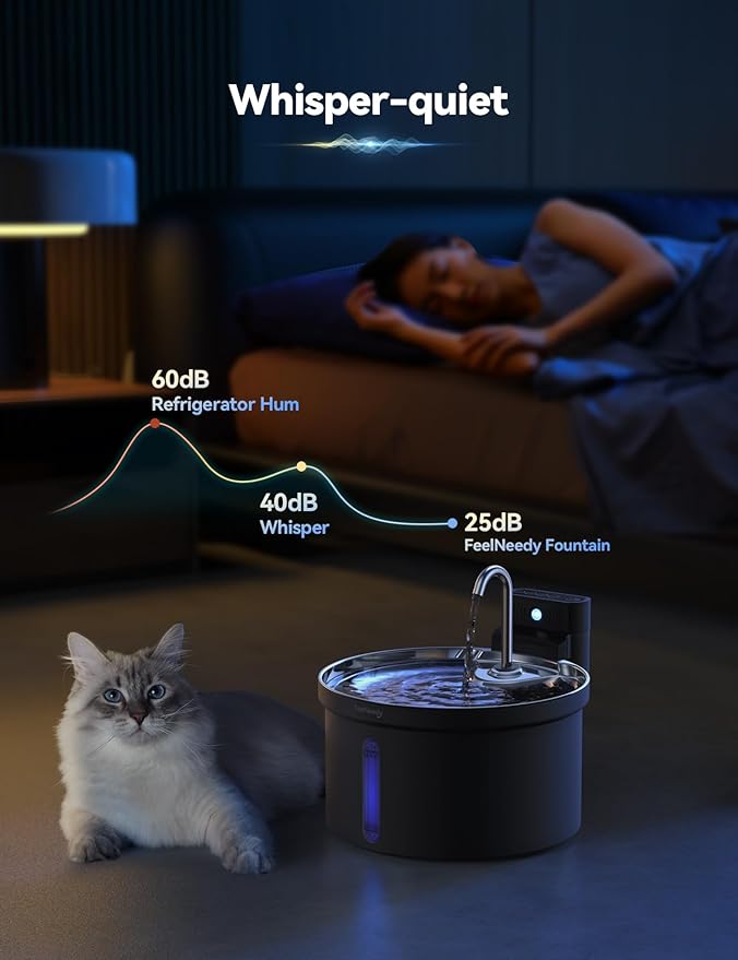 Wireless Cat Water Fountain [Water & Battery Separation] FEELNEEDY 4000mAh Battery Operated Cat Fountain, Cordless Pet Fountain with Motion Sensor for Cats Dogs-3.5L/118oz