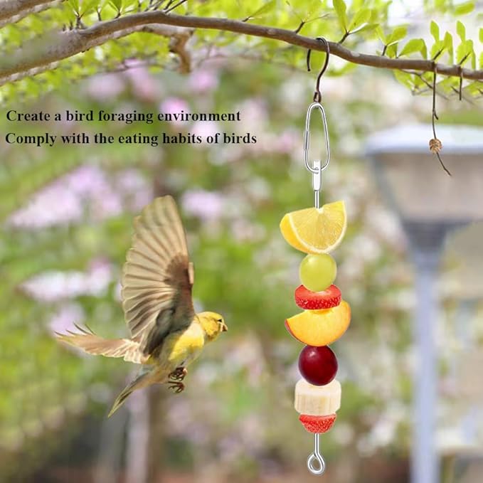 2pcs Hanging Bird Treat Skewer Parrot Fruit Feeder, 10.2 Inch Stainless Steel Bird Fruit Fork Food Holder Foraging Toy for Parrot Parakeet Conure, LXLVOUEG