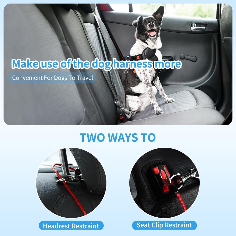 Dog Seat Belt Harness for Car,Dog Seatbelt of Coated Wire Leash Safety Restraint,No Chew Tether Cable Vehicle,Double Clips & Latch(Blue, 16 inch/40 CM)