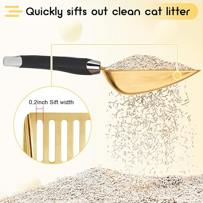 Stainless Steel Cat Litter Scoop,Metal Cat Litter Scoop,Kitty Metal Scooper,Sturdy Mesh Scooper,Suitabla cat Scooper for Cat Litter Box(Gold)