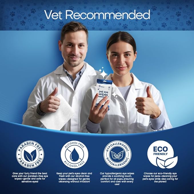 Pet Eye Wipes for Dogs | 3X Larger Unscented Hypoallergenic Gentle Eye Cleaner Wipes for Dogs & Cats | Pet Tear Stain Remover Wipes | 60 Count