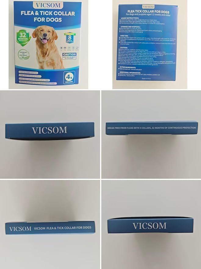 Flea and Tick Collar for Dogs 4 Pack, 32 Months Prevention, Waterproof, Adjustable for Small Medium Large Dogs Puppies (Black)