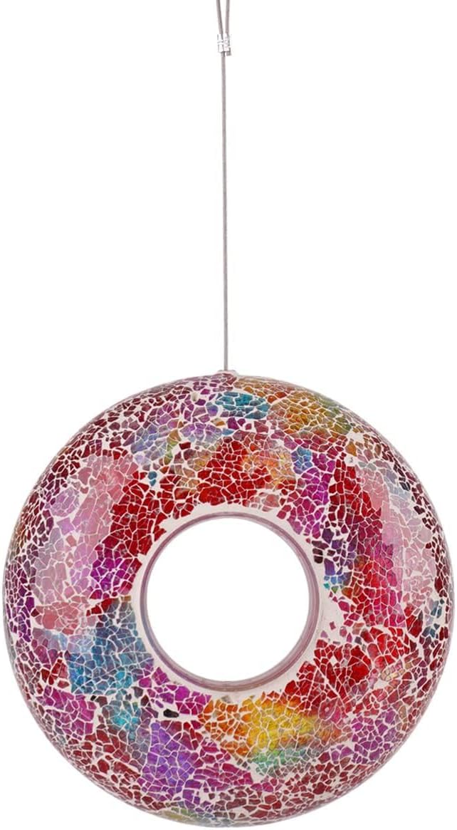 Mosaic Bird Feeder Outdoor Fly Through Wild Hanging Glass Design Birdfeeder for Garden