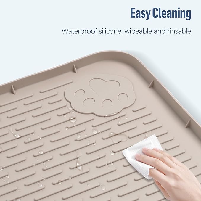 Pee Pad Holder for Dogs, 34" x 22" Silicone Pee Tray Mat Leak-Proof, High Edge, No Spill Pet Pad Holder for Puppy, Cat, Rabbit, Training Pads for Floor Protection, No Pee Pads (Khaki)
