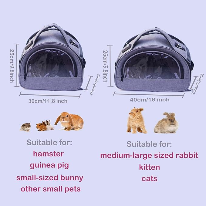 Rabbit Carrier, Small Pet Carriers for Guinea Pig Hamster Bird Bunny Bearded Dragon Kitty, Animal Bag with Stable Handle and Waterproof Pad, Easy Travel and Vet Visit-Large