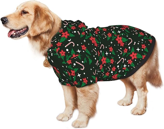 Black Candy Cane Hoodie,Christmas Cosplay Dog Clothes with Pocket and Hat Winter Clothes Sweaters Small