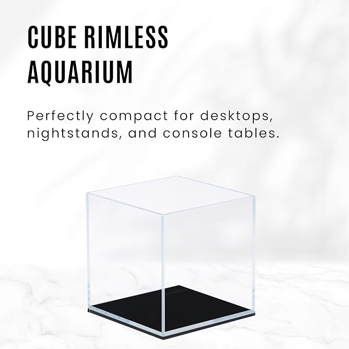 Ultum Nature Systems Ultra Clear Rimless Aquarium - Low Iron Glass Fish Tank with 45° Mitered Edges, 5mm-12mm Thick, Leveling Mat Included (25C, Cube, 4 Gallon)