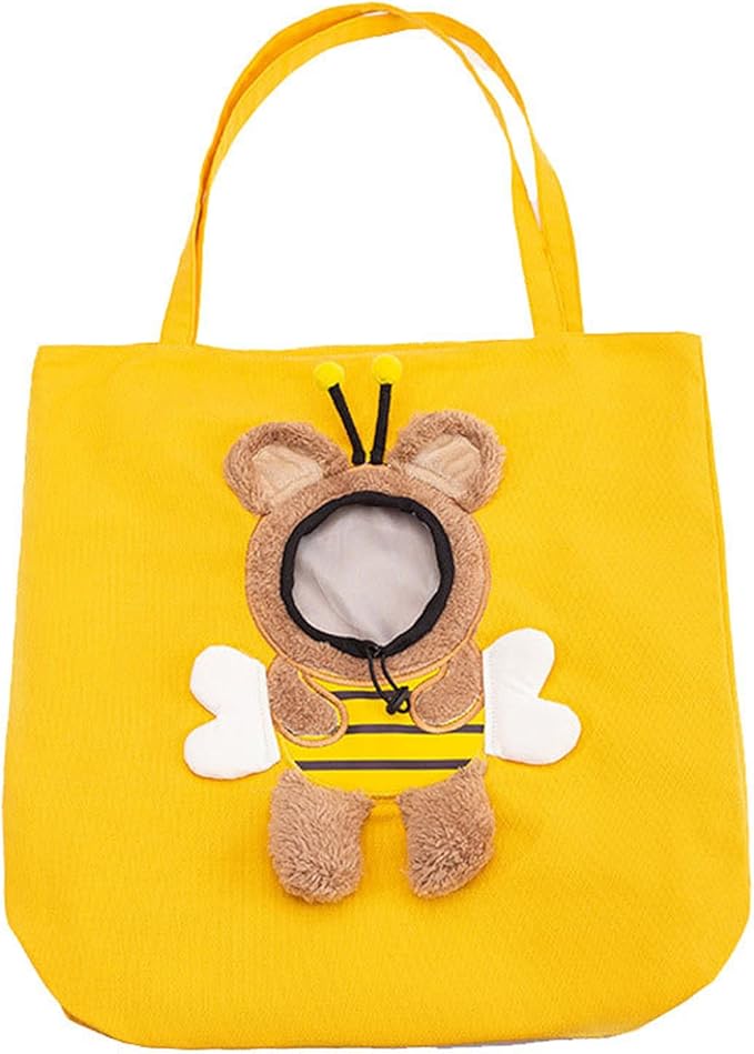 Pet Canvas Shoulder Carrying Bag, Cute Bee Shaped Cat Carrier, S Size Portable Kitten & Puppy Tote, Cozy Carriers for Small Dogs, Cats, and Pets, Handbag for Outdoor, Shopping, and Camping