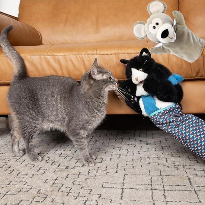 Mouse and Cat Wrestling Toy Puppet, Wrestler Play Doll Glove, Animal Arm Hand Funny Interactive Mice Cat Toy for Pet Lovers