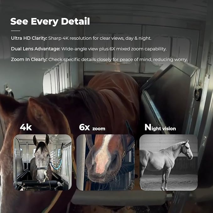 NomadEye Wireless Horse Trailer Camera – 4K Live Video & 2-Way Audio – WiFi Connect – Magnetic Mount – 15Hrs Recording – Night Vision – iOS & Android App (3 Pack)