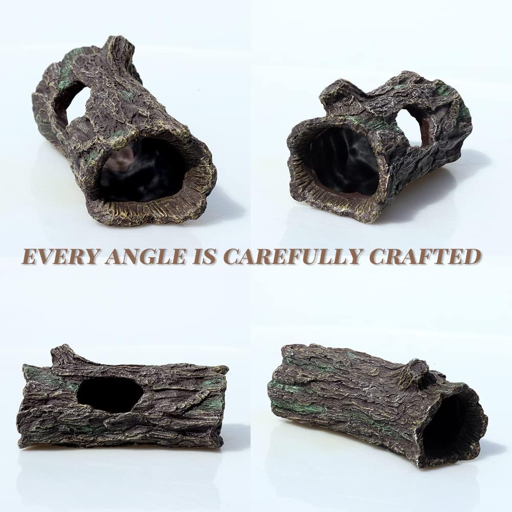 fazhongfa Reptile Hide Tree Trunk Lizard Snake Gecko Axolotl Spider Turtles Bearded Dragon Tank Accessories Large Hollow Log for Aquarium or Fish Tank Resin Wood Decorations Ornament