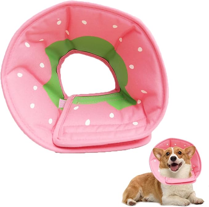 Soft Dog Cone Collar for Dogs After Surgery, Adjustable Dog Recovery Cone Collar for Medium Small Puppy Dogs and Cats to Stop Licking (Strawberry XL)