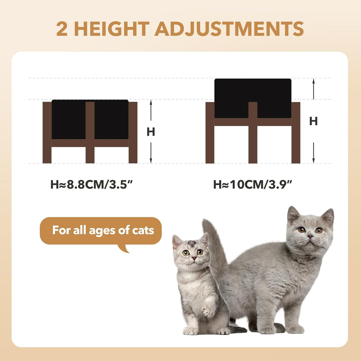 Ceramic 5.1inch Raised Double Bowls Set with Acacia Wood Stand, 2 Heights Elevated, Food & Water Bowls for Puppy, Kitty, Cats(13.5oz, Starry Sky)
