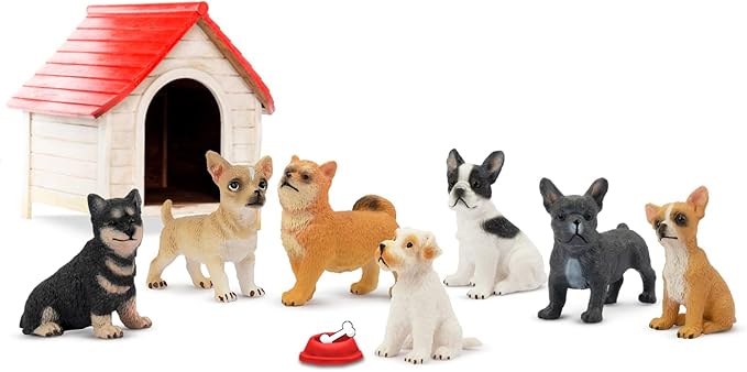Toymany 12PCS Mini Dog Figurines Toy Set, Realistic Detailed Plastic Puppy Figures Playset, Hand Painted Dogs Animals Toy, Cake Toppers Easter Eggs Christmas Birthday Gift for Kids Toddlers