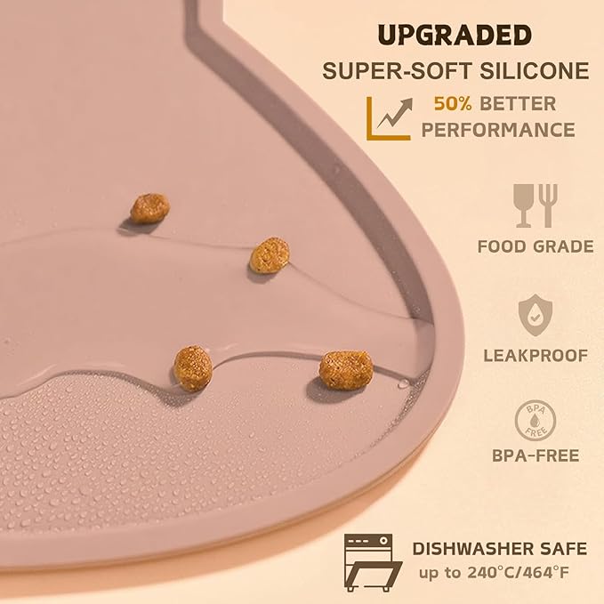 Cat Food Mat, Silicone Pet Feeding Mat for Floor Non-Slip Waterproof Dog Water Bowl Tray Cushion (20" x 12", Tea Rose)