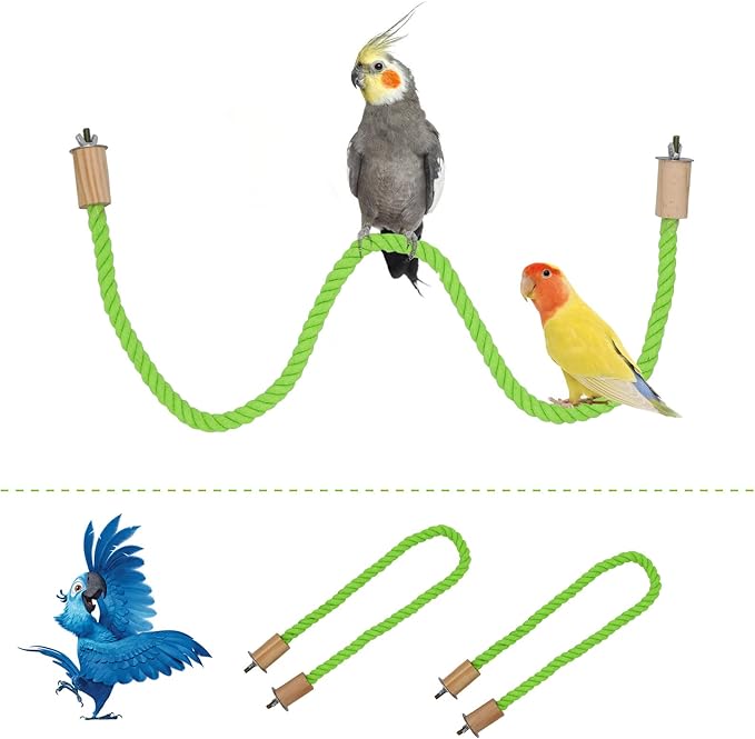 2 Pack Bird Hemp Rope Perch Swing, Bird Cage Stand Pole Accessories, Paw Grinding Standing Climbing Perch for Parrot, Parakeet, Budgies, Lovebirds (47.2 inches/120 cm)
