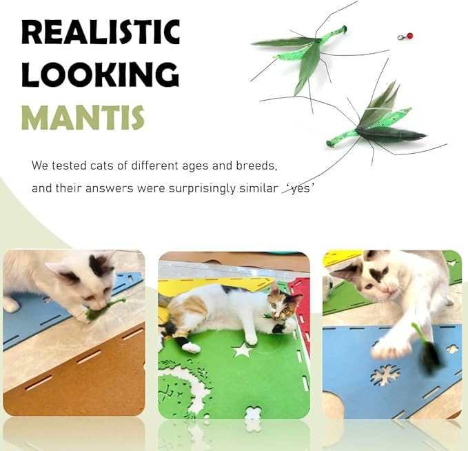 Cat Insect Feather Toys Replacement - 2 Pcs Handmade Natural Mantis - Cat Toy Wand Refills - Interactive Kitten Teaser Wand Attachments - Kitty Toys for Indoor Cats Play