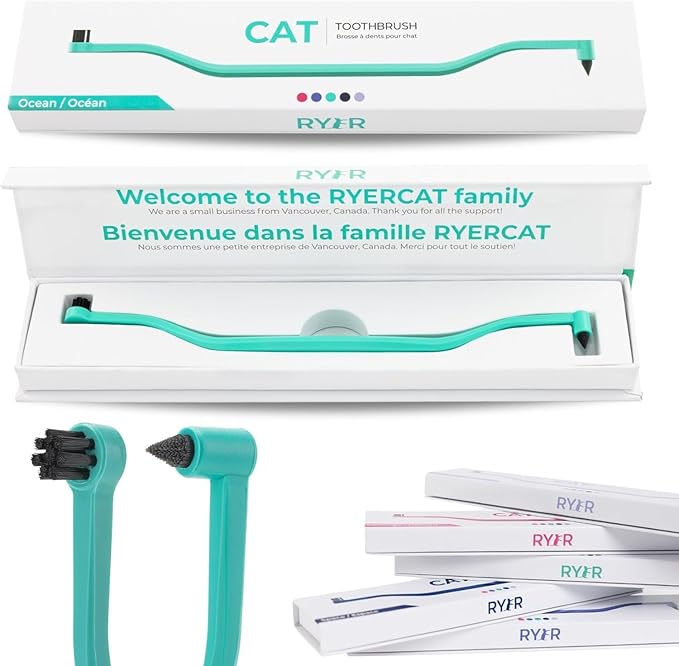 RYERCAT Set of 2 Dual Sided Cat Toothbrush - Kitten Toothbrush with Micro Head to fit into Cat/Kittens Mouth - Cat Dental Care Supplies - Pet Toothbrush for Cats(Lavender Purple & Ocean Blue)