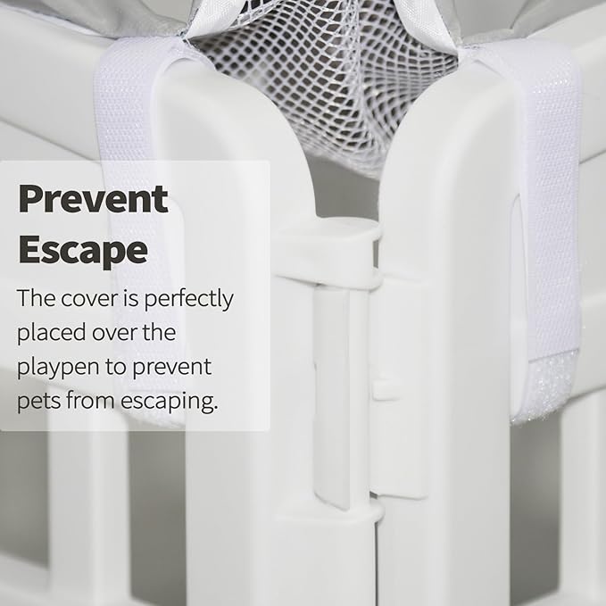 PJYuCien Dog Playpen Mesh Top Cover, Fits 36 Inch 4 Panels Regular Square Plastic Exercise Pet Pen, Adhesive Tape Connections, Grey paw(Note: Cover Only, Fence Not Included)