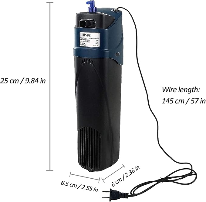 COOSPIDER Fish Tank Filter Sun JUP-02 Aquarium Green Clean Submersible Machine 132gph for 10-40 Gallon Small Fish Tank Internal Submersible Pump for Turtle Tank, Air Supply & Oxygen Enhancement
