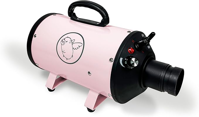 Flying Pig High Velocity Dog Pet Grooming Dryer w/Heater (Pastel Pink w/Grey Logo)