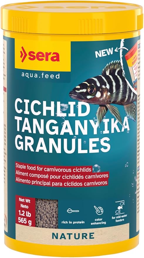 Sera Cichlid Tanganyika Granules 33,8 fl oz | Premium Cichlid Food for Carnivores & Omnivores | High Protein, Omega Fatty Acids | with Krill for Vibrant Colors | Slow-Sinking, No Artificial Additives