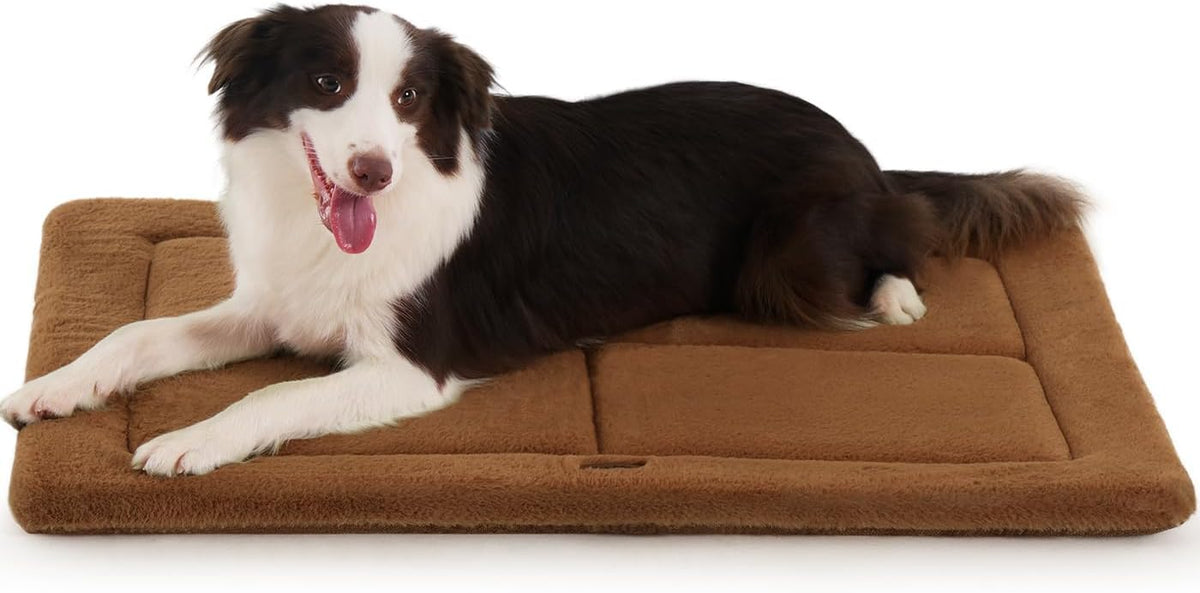 Made4Pets Dog Crate Pad Bed for Medium Large Dogs, Washable & Reversible, Anti-Slip Kennel Mat for Cozy Sleeping, Soft Fluffy Dog Bed for Indoor & Outdoor Use, 35"x23", Brown