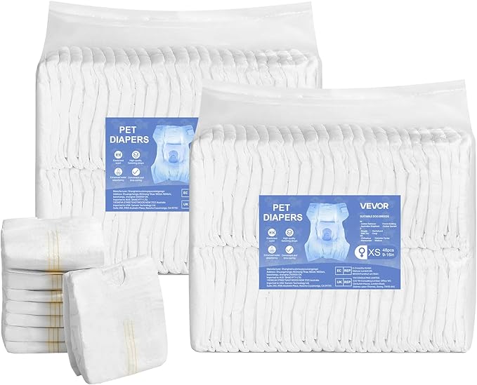 VEVOR Disposable Dog Diapers, Super Absorbent Female Dog Diapers, 360° Leak-Proof Female Doggy Pet Diaper with Wetness Indicator for Heat Period, Training, Incontinence - M, 96 Count (2 Packs of 48)