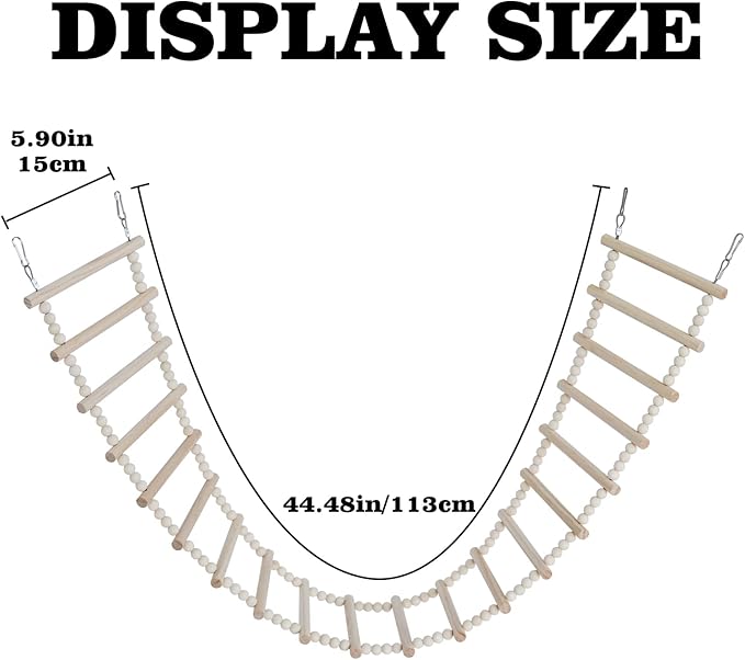 Bird Ladder Bridge, Wooden Pet Hamster Climbing & Swing Toys, Cage Accessories for Birds Rats Parrots Hamster Squirrel Sugar Gliders Parakeets Cockatiels - 20 Steps - 44.5 x 5.9 Inch