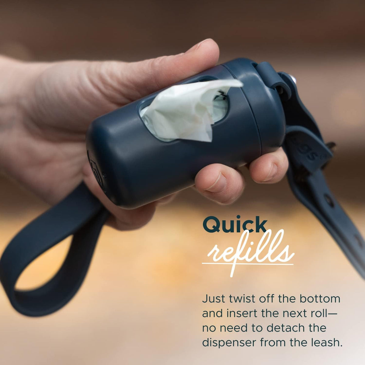 DIGGS Dog Poop Bag Dispenser for Leash - Premium Dog Waste Bag Holder with Easy One-Hand Dispensing (Ash)