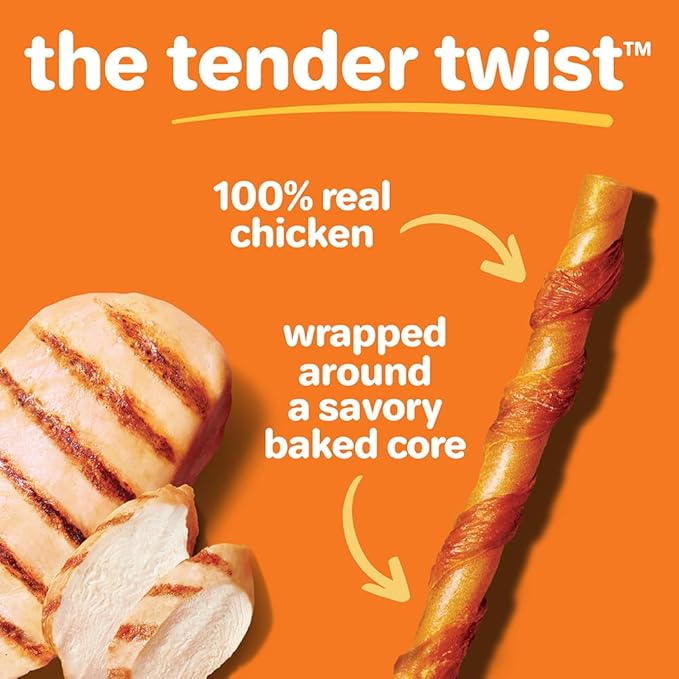 Hartz Oinkies Tender Twists with Real Chicken Breast Rawhide-Free Dog Treats, Highly Digestible Dog Chews, 72 Count