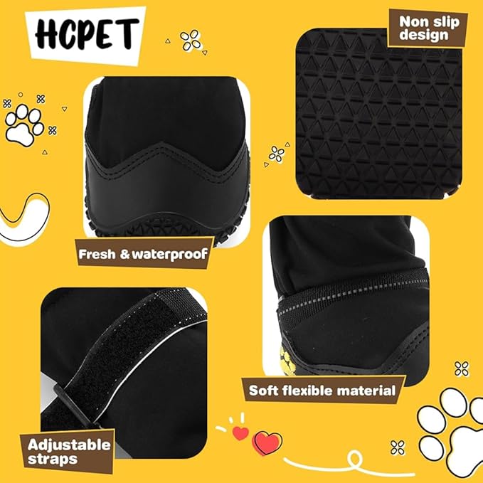 Hcpet Dog Shoes, Dog Boots & Paw Protectors for Winter Snowy Days, Rainy Weather, Outdoor Anti-Slip Sole Dog Booties for Hardwood Floor Black-Leg 1