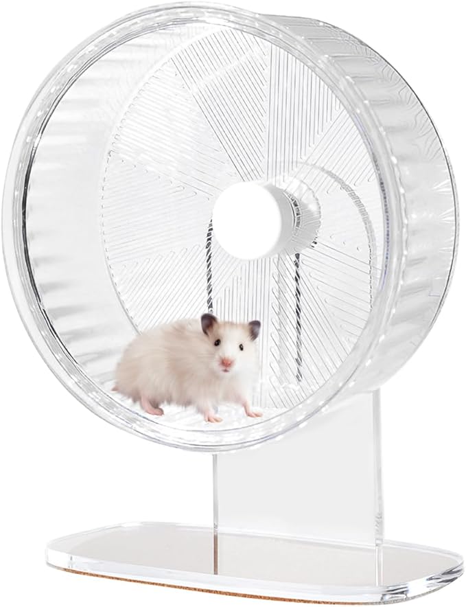 Super-Silent Hamster Exercise Wheel: Silent Spin Toys Hamster Running Wheels with Height Adjustable Stand for Hamsters Gerbils Mice Or Other Small Animals -6.5inch Clear