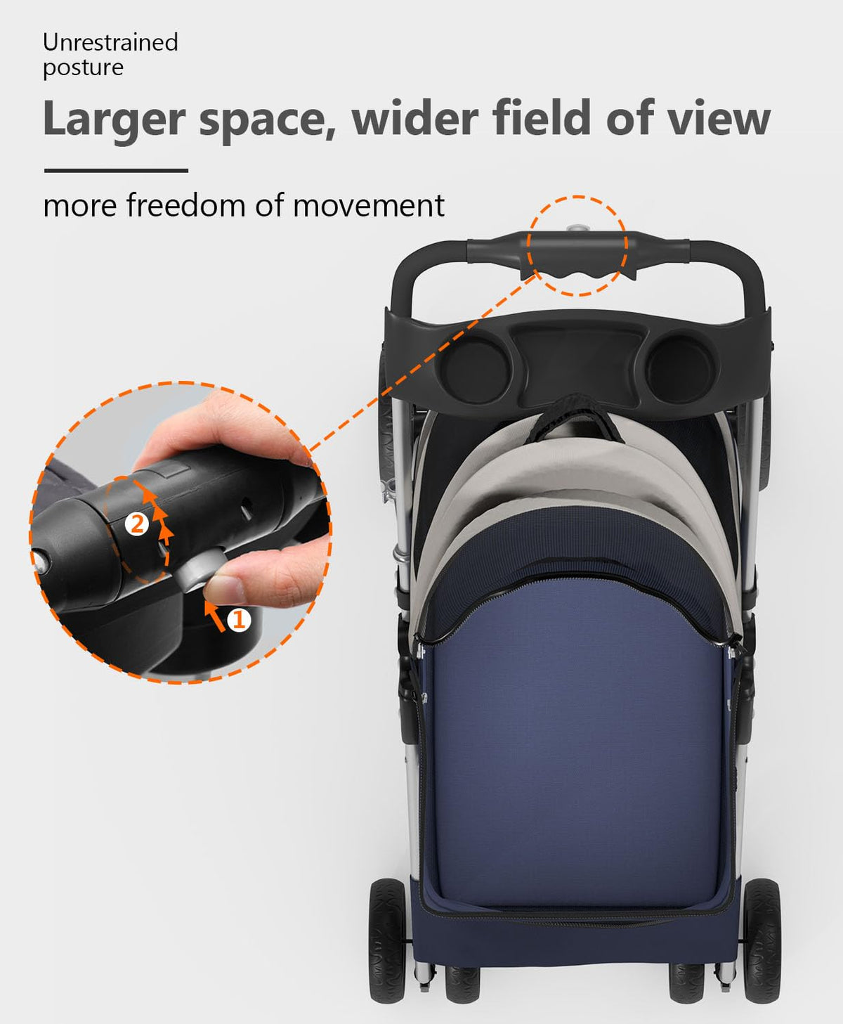 Pet Stroller with 4 Wheels for Small/Medium Pets,Travel Foldable Detachable Carrier for Dog Cat Cage Jogger Stroller, Rear Wheel Breaks, Storage Basket, Visible Mesh Weather Cover (Navy Blue)