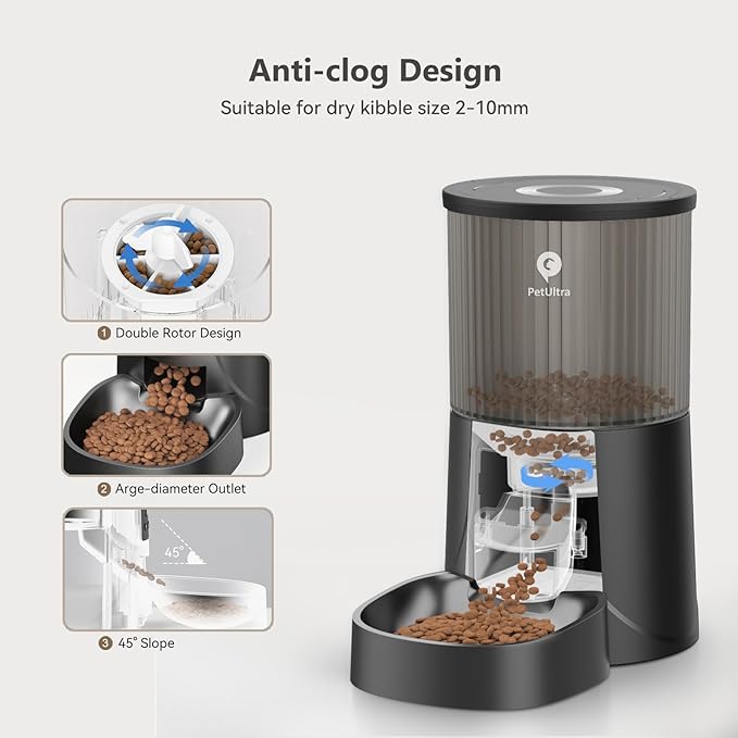 Automatic Cat Feeder: 4L Timed Cats Food Dispenser Programmable 1-6 Meal for Cat and Small Medium Dog- Auto Pet Feeder Easy to Set Up Dual Power Supply with Desiccant Bag| Detachable Washable