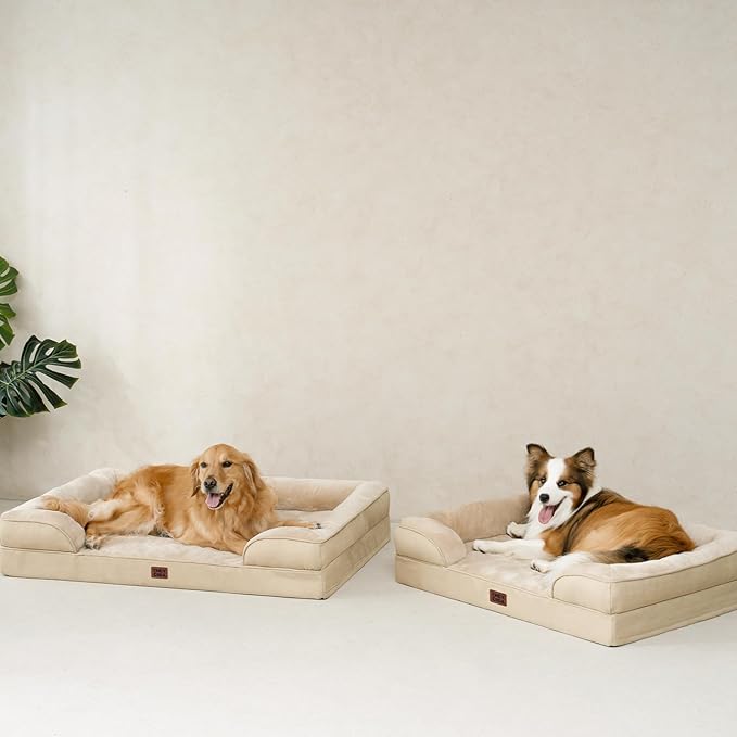 EHEYCIGA Orthopedic Dog Bed for Small Dogs, Waterproof Memory Foam Small Pet Beds with Sides, Non-Slip Bottom and Egg-Crate Foam Medium Dog Couch Bed with Washable Removable Cover, Graige