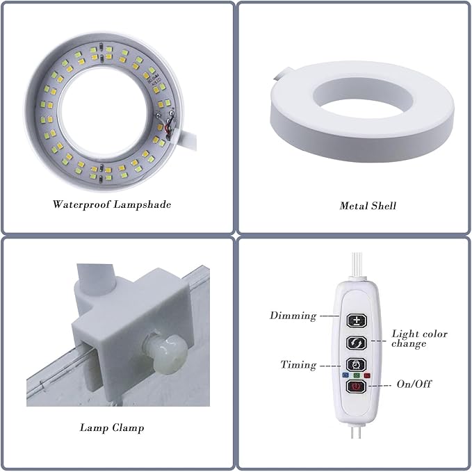 Upgraded Aquarium Light with Timer Clip On Fish Tank LED Light Small USB Light Dimmer Multi-Color White+Warm Yellow+Yellow 1 to 5 Gal (Adapter NOT Included)