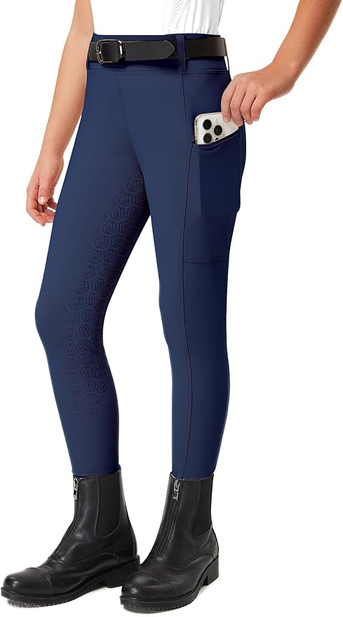 FitsT4 Sports Girls Riding Pants Full Seat Kids Equestrian Breeches Stretchy Youth Horse Schooling Tights Zipper Pockets