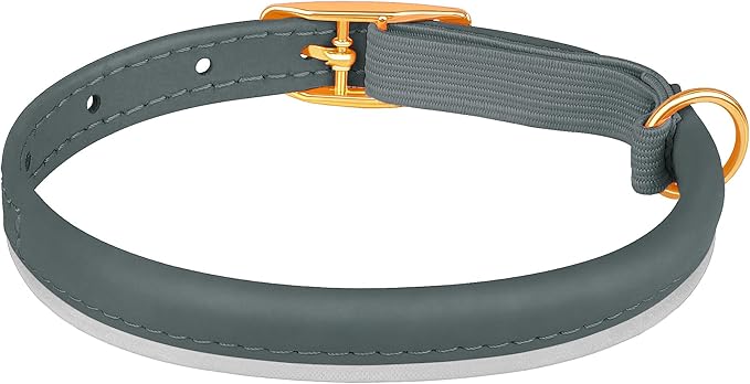 OOPSDOGGY Rolled Leather Cat Collar with Bell - Reflective Kitten Collar with Safety Elastic Strap - Adjustable Small Pet Collars for Boy Girl Cats (Denim)