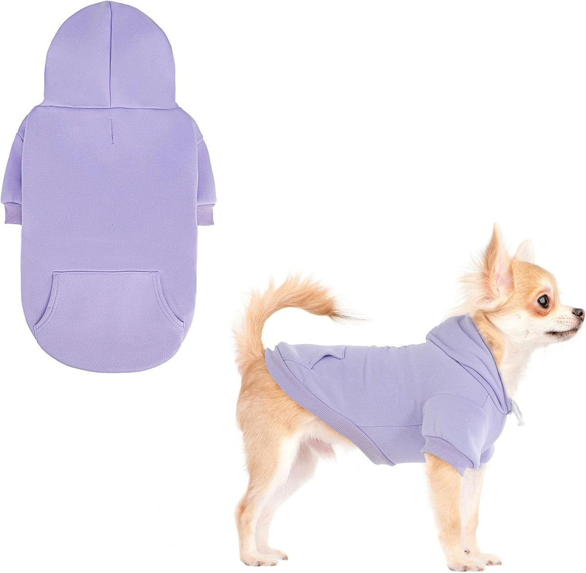 KOOLTAIL Basic Dog Hoodie - Soft & Warm Dog Hoodie Sweater with Leash Hole and Pocket, Pet Winter Coat, Cold Weather Clothes Sweatshirt for Small Medium Large Dogs Puppy Cat Boys Girls Lavender S