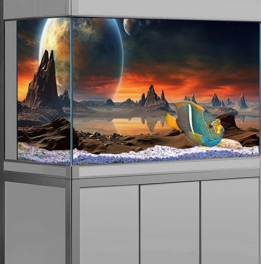 24X12IN Cosmic Aquarium Background, Cool Parallel Space Themed Fish Tank Background, Tropical Desert Terrarium Background with 8 EVA Double-Sided Tape
