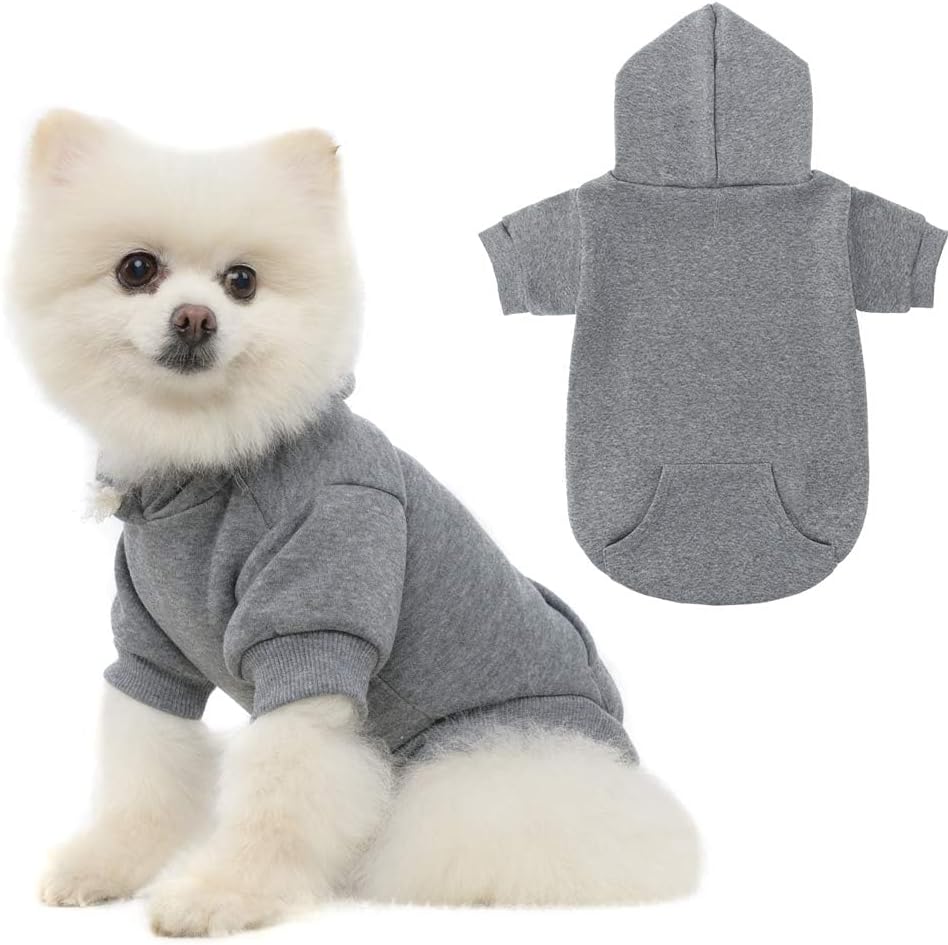 KOOLTAIL Basic Dog Hoodie - Soft and Warm Dog Hoodie Sweater with Leash Hole and Pocket, Dog Winter Coat, Cold Weather Clothes Sweatshirt for Small Medium Large Dogs Puppy Cat Boys Girls Grey M