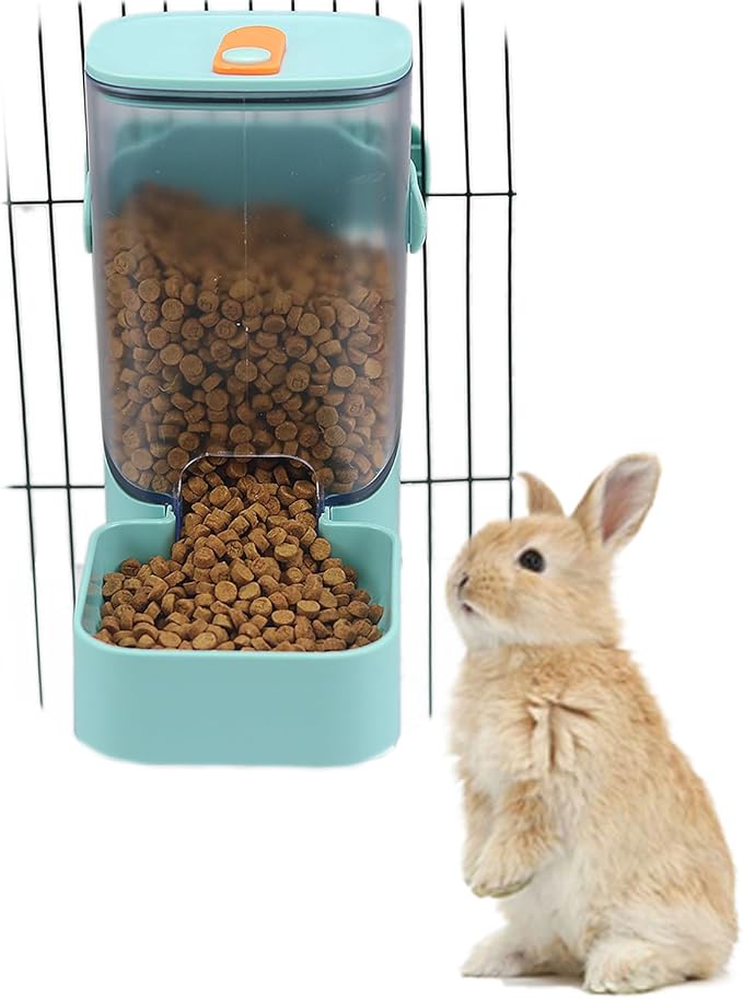 PODOO 34oz Rabbit Food Dispenser, Bunny Feeder Bowl, Large Hanging Automatic Pet Food Dispenser, Hanging Outside or Inside The Cage for Ferret Guinea Pig Rat Cat Puppy (Food)
