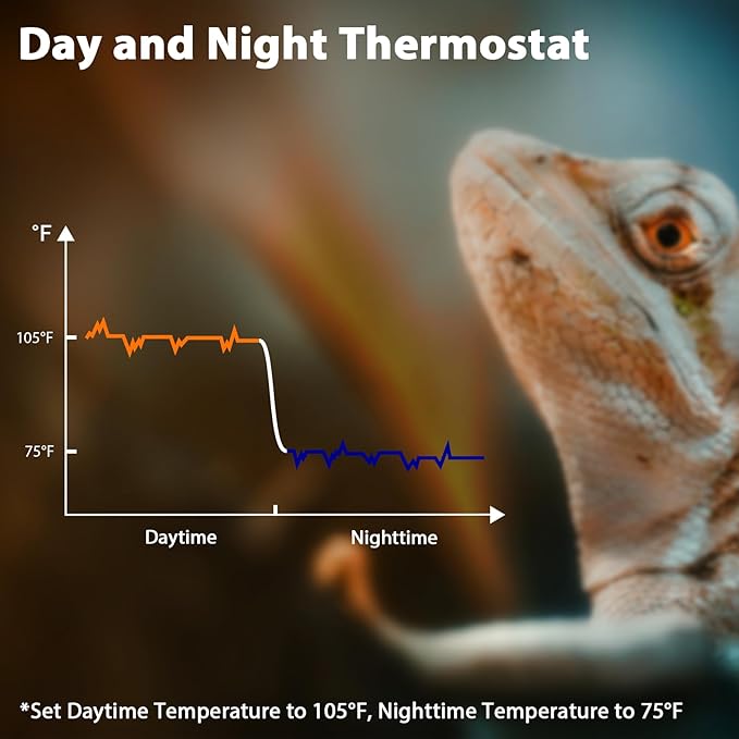5.5 Inch Day-Night Thermostatic Reptile Heat Light Fixture - Heat Lamp Temperature Controller for Bearded Dragons, Snakes & Lizard – Bulb Not Included (Max 100W)